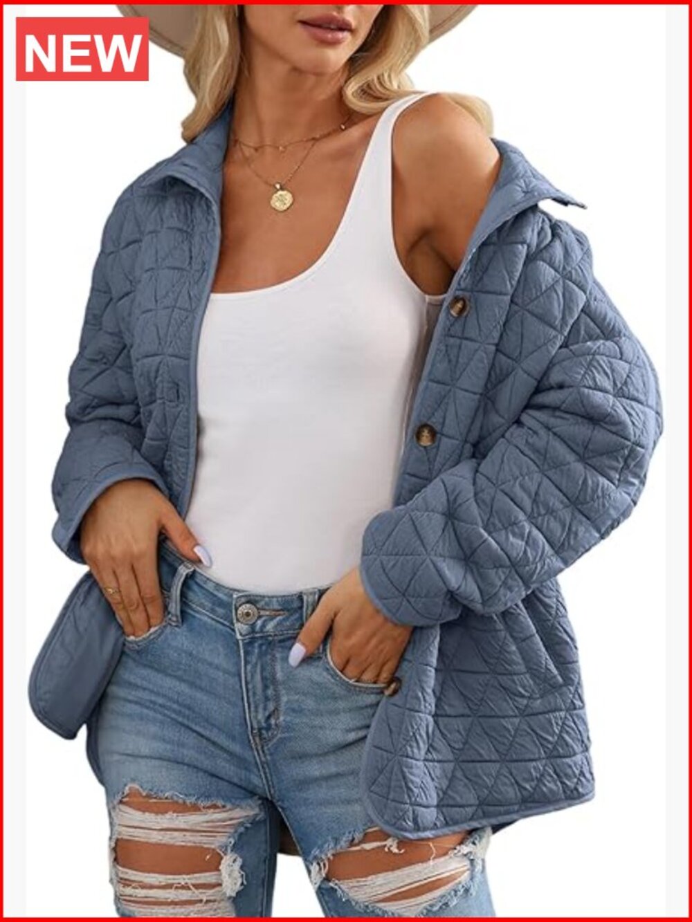 Lightweight Diamond Quilted Jacket Casual Winter Open Front Button Down Puffer - Picture 1 of 7